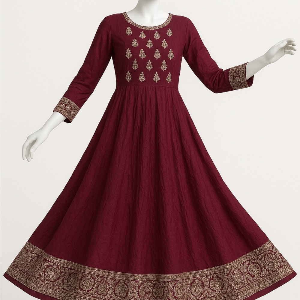 Elegant Maroon Anarkali Dress with silver zardozi Embroidery